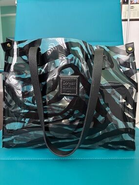 Dooney & Bourke Black Zebra-Print PVC Tote with Black Leather Trim